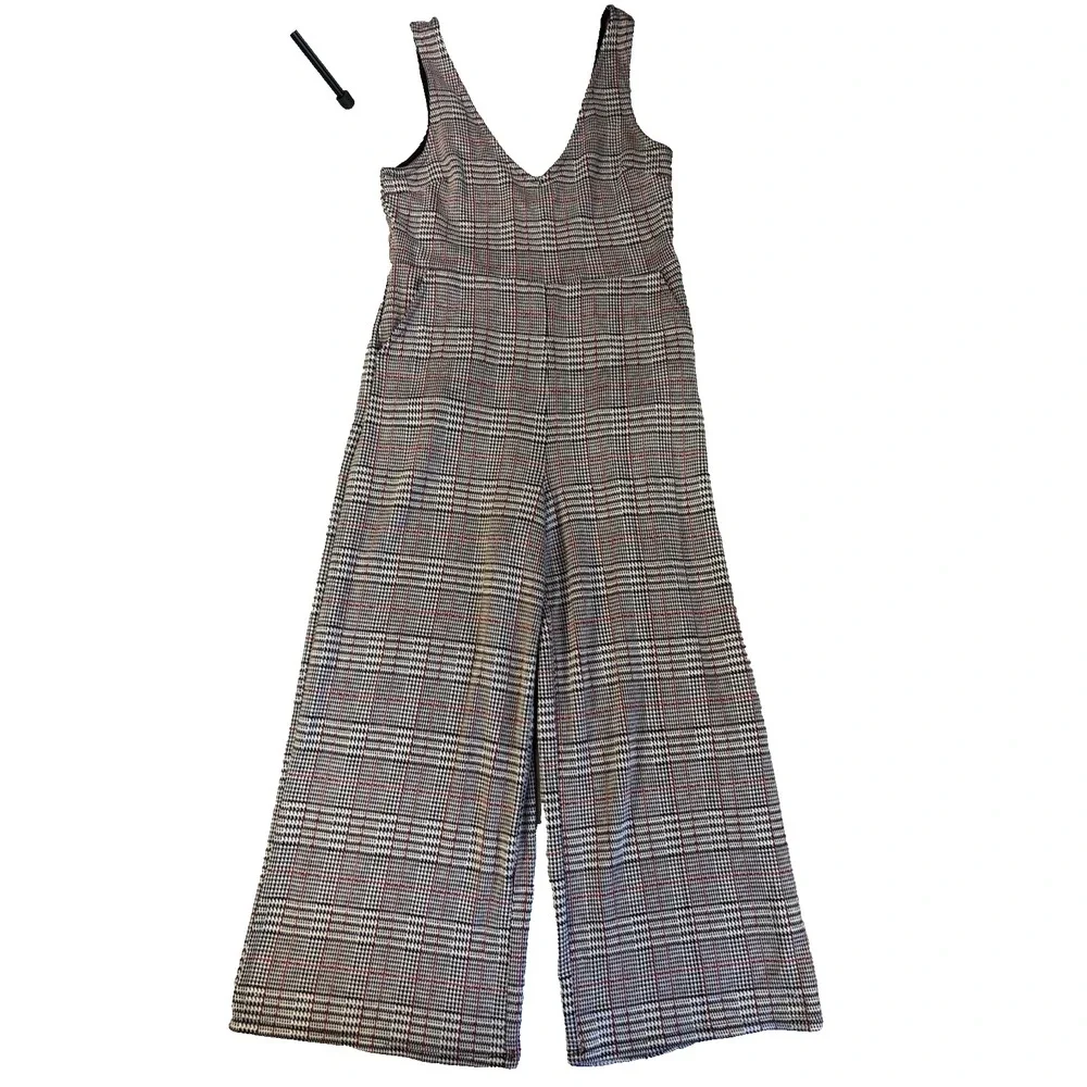 Forever 21 Plaid Wide Leg Jumpsuit Sm Dark Academia Preppy Checked School Girl